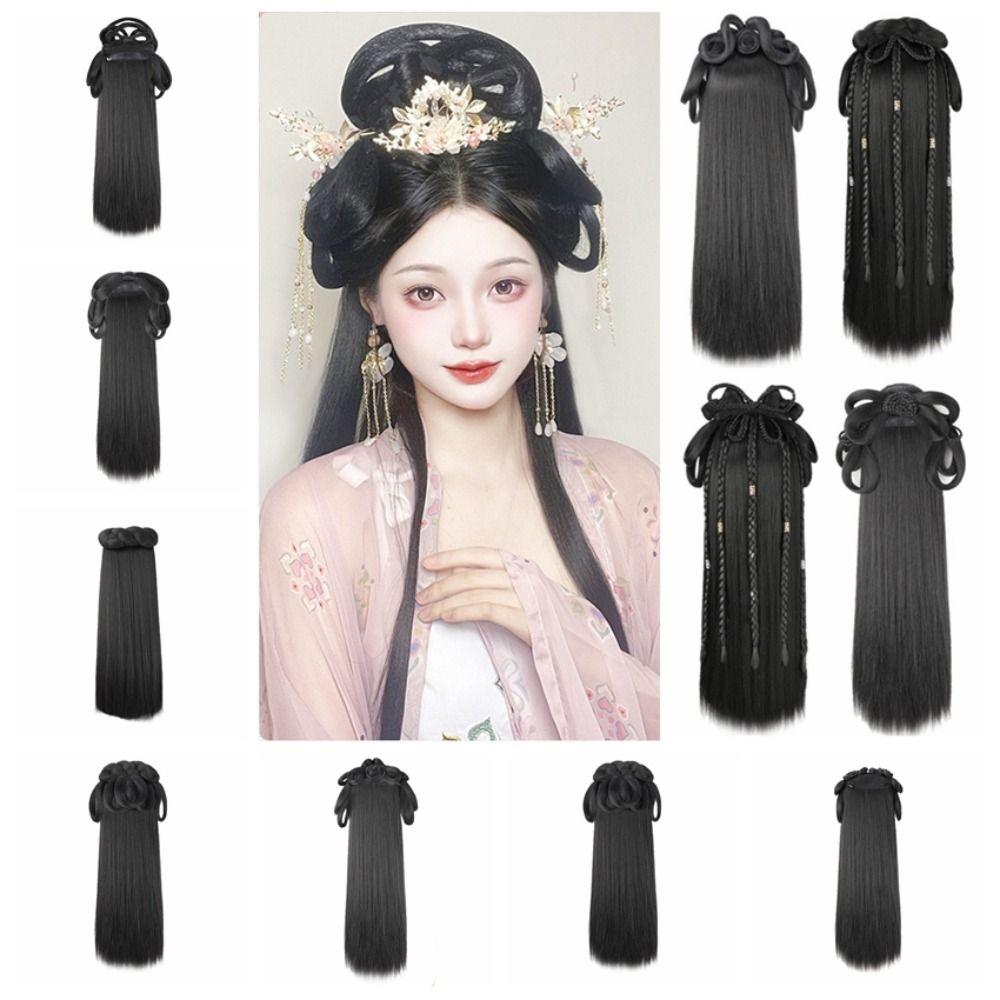 Synthetic Chinese Ancient Wig Headdress Hanfu Wig Headband Dance Accessory Wigs Lazy Costume Wig