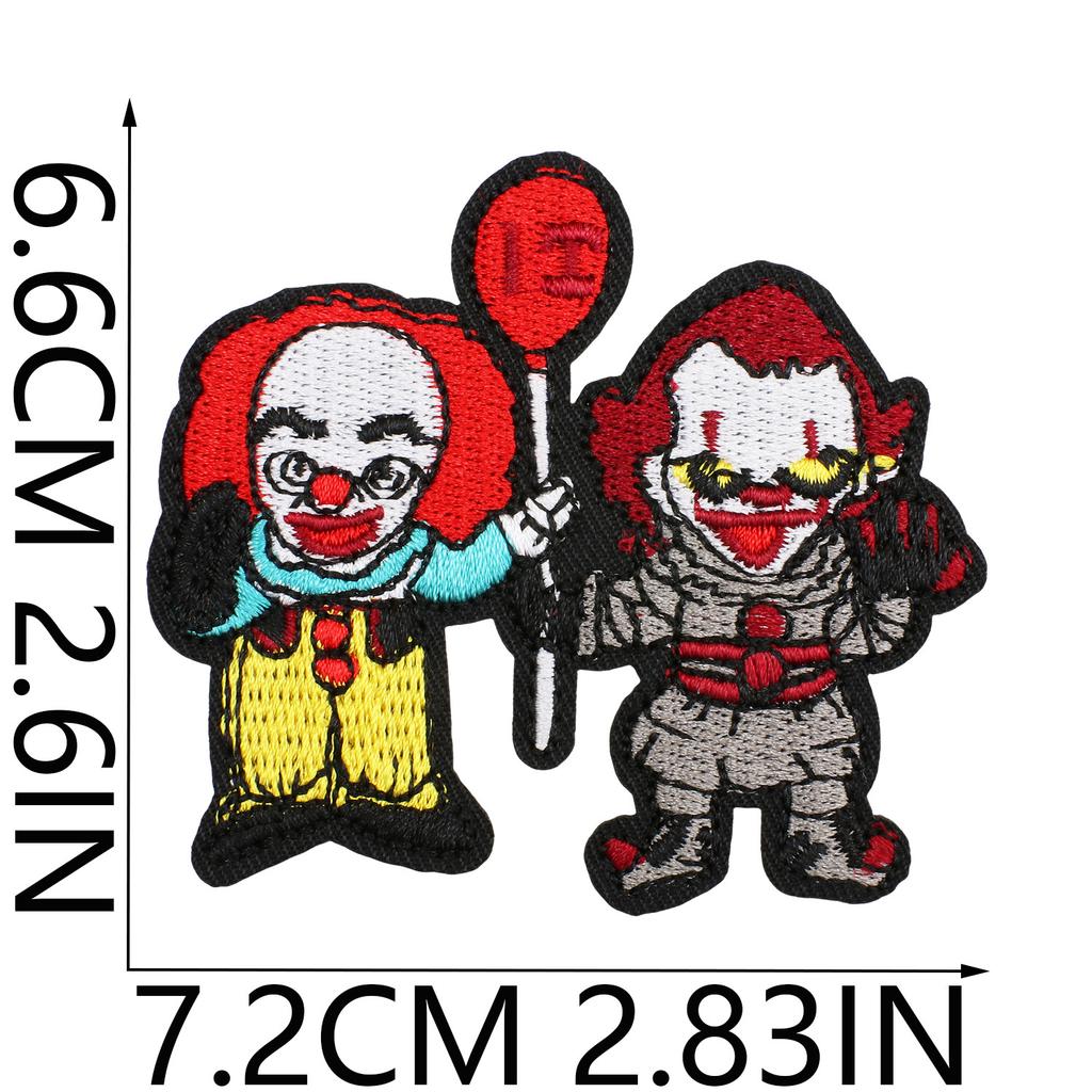 Weird Clown Embroidery Cloth Sticker Halloween Atmosphere Dress Up Horror Doll Patch Sticker Pupil-Free Mummy Embroidery Label
