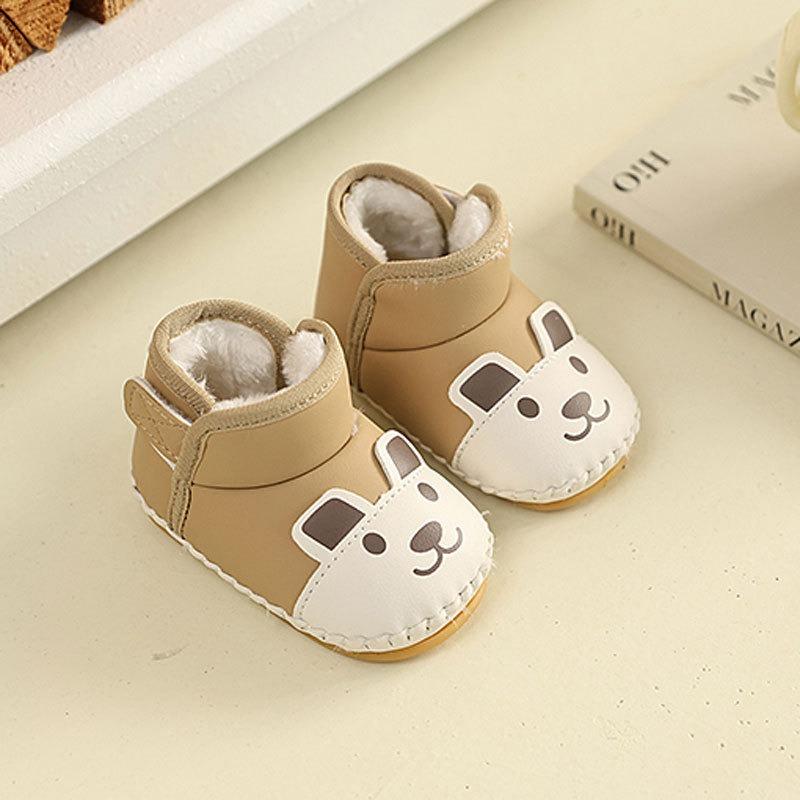 Winter Style Walking Shoes 0-1.5 Years Old, Soft-Soled Walking Shoes for Boys and Girls, 3-6-12 Months Fleece-Lined Cotton Shoes.