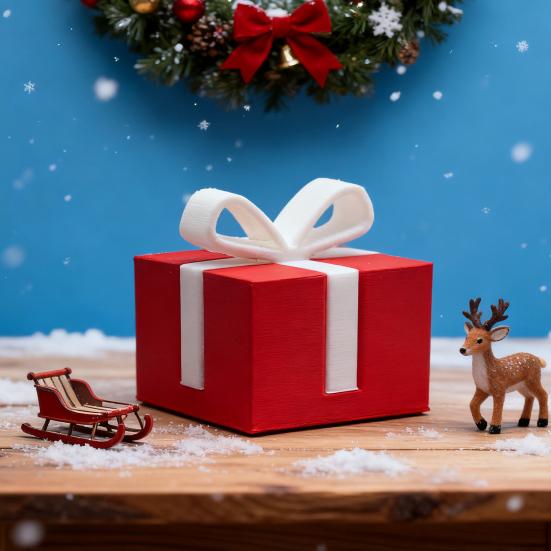 1/2/3Pcs Mini Christmas Gift Box Figurine 3D Printed White Bow Red Present Box Holiday