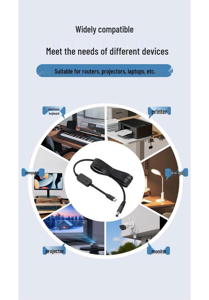 Adjustable Voltage Type-C to DC Power Cable 12V with Digital Display, 5V/9V/15V/20V 3A PD Trigger Charging