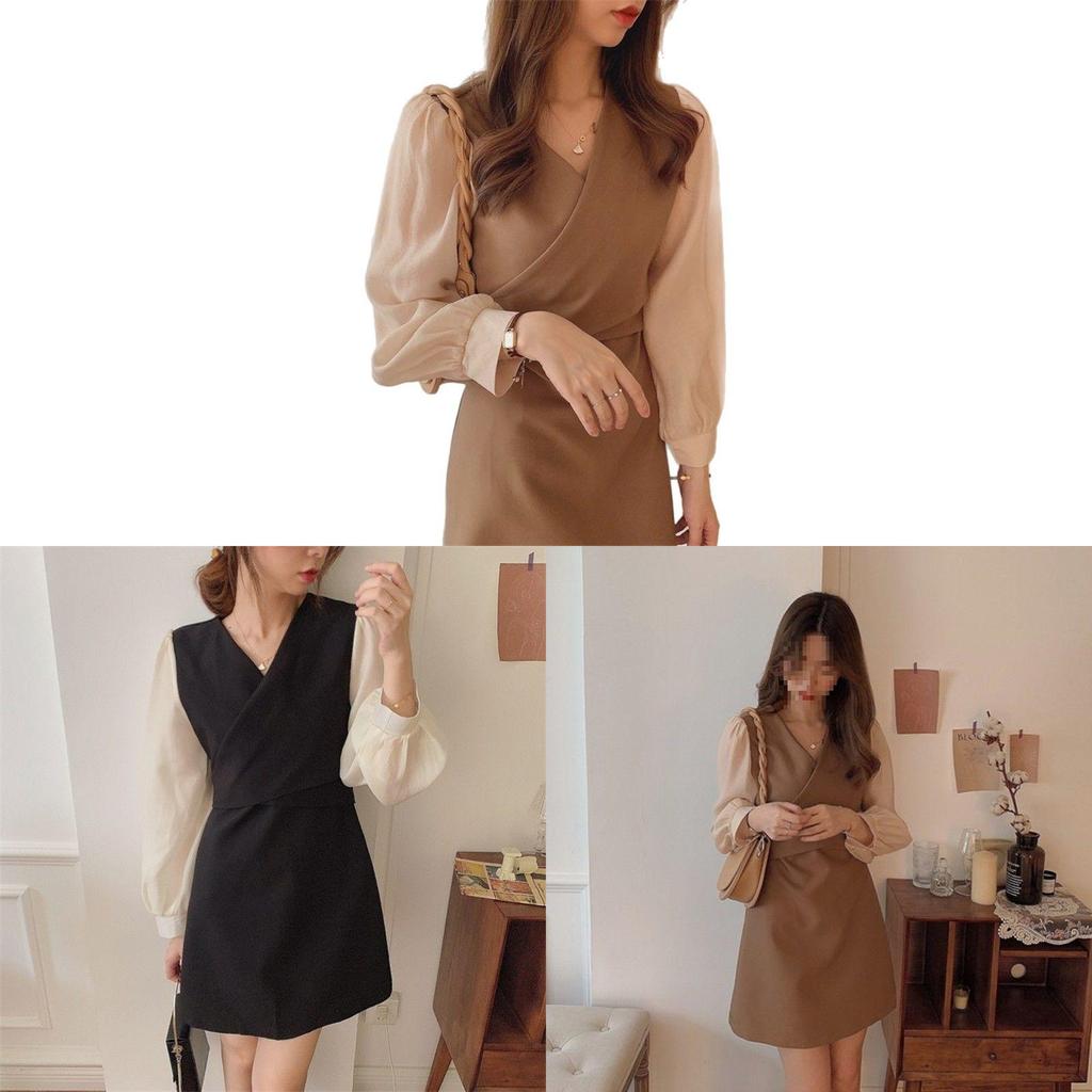 Spring Long Sleeve Chiffon Dress With Waist Ties For Casual And Office Wear