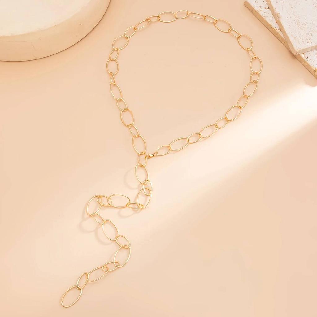 Ingemark Minimalist Oval Link Hollow Y-Shape Chain Necklace For Women Trendy Gold Color Metal Neck Accessory Charm Jewelry Gift