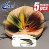 5pcs Copper Head Cone Tube Worm Fly Fishing Lures, Mixed Color Wet Bait for Salmon and Trout