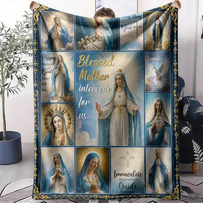 Virgin Mary Prayer Throw Soft Flannel Throw Summer AC Blanket Lightweight Cool Nap Blanket for Sofa Bed Couch Travel