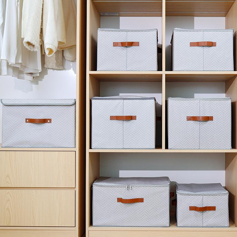 Fishbone Pattern Zipper Storage Box with Lid Home Use Organizer for Clothes Toys Bedroom Storage Container Multifunctional Wardrobe Organizer