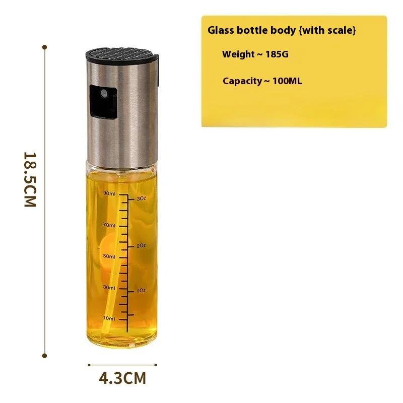 Stainless Steel OilSpray Bottle Glass OilPot Without Oil Soy Sauce Vinegarseasoning Bottle Atomizing Oils Spray Pot with Scale