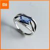 925 Sterling Silver Rings for Women Couple Minimalist Handmade Simple BLue Zircon Ring Fine Jewelry Gift Prevent Allergy