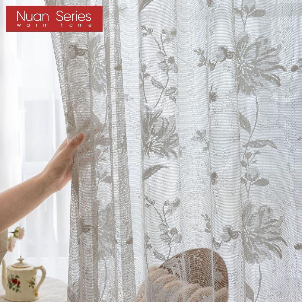 1PC Nuan Series Fresh Summer Style Floral Embroidered Sheer Curtain, Light‑Filtering Tulle for Living Room Bedroom Home Decor