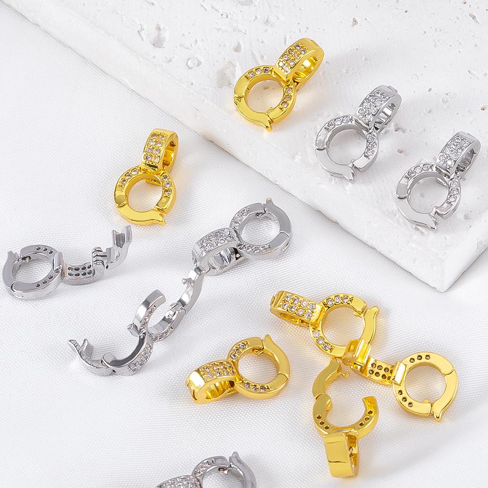 2pcs Rhinestone Inlaid Copper Round Universal Clasps DIY Bracelet Necklace Connector Multi-functional Jewelry Findings Materials