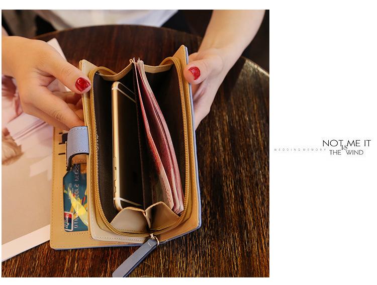 2018 Ladies PU Leather Wallet with Horizontal Zipper & Leaf Design
