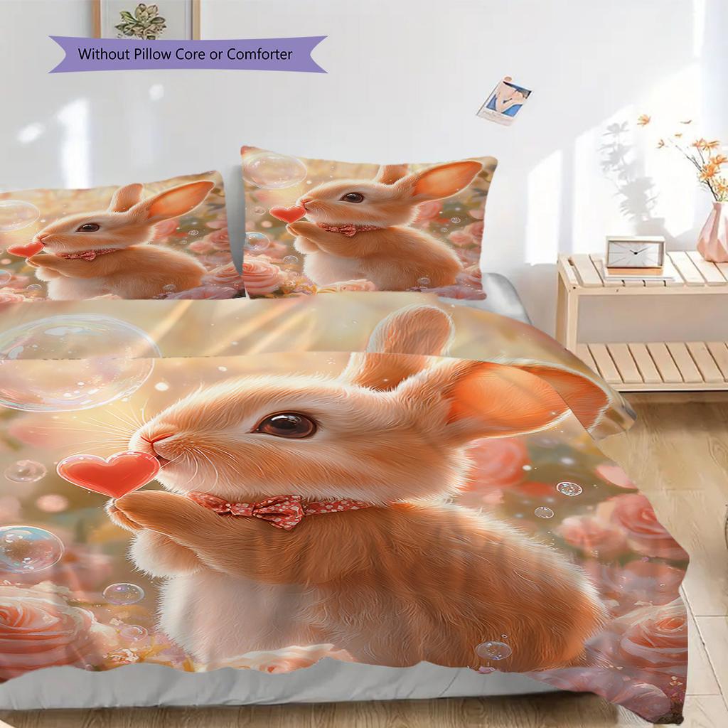 Rabbit Pattern Bedding Quilt Set Quilt Cover Pillowcase Home Decoration Birthday Gift (1 * duvet cover + 2 * pillowcase, without core)
