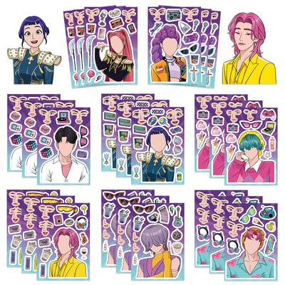 8/16/24PCS Toy Puzzle Stickers Witch Kpop Make a Face Stickers DIY Handicrafts Waterproof Stickers