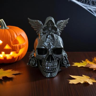 Rose Skull Figurine Demon Angel Wing Skull Statue Sculpture Halloween Holiday Party Home Office Desktop Decoration Ornament