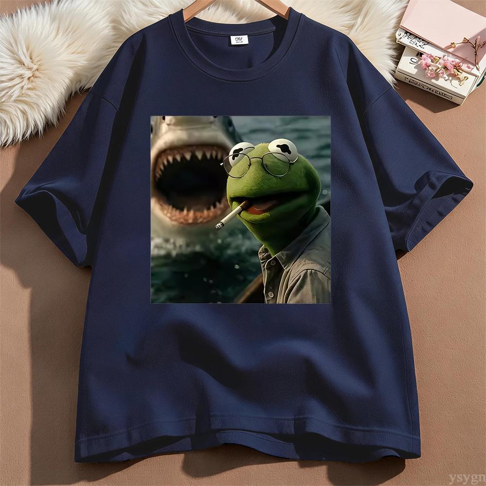 Dark Humor Frog Shark Graphic Funny Meme Tshirt Unisex Clothing Fashion Tshirts Cotton Casual Short Sleeve T Shirts Streetwear