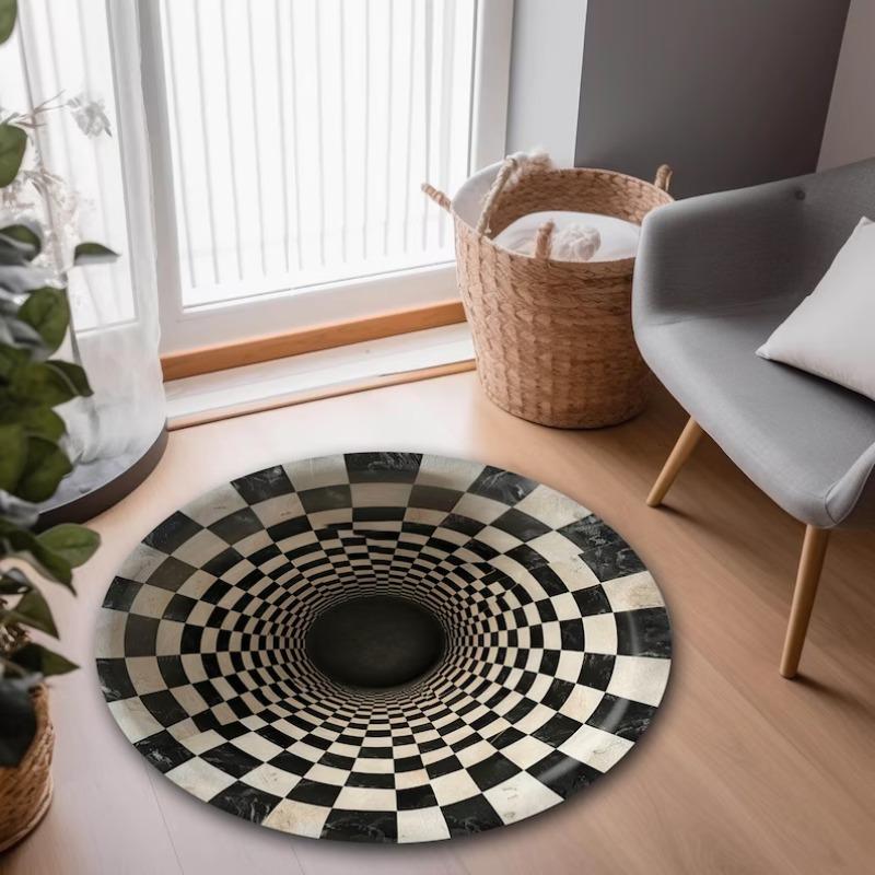 3D Optical Illusion Rug, Hypnotic Black & White Vortex Carpet, Creates A Mesmerizing Infinite Abyss In Your Room Floor Decor