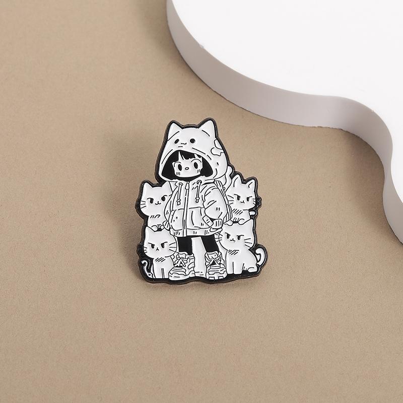 Cat Girl Enamel Pins Custom Anime Simple Drawing Brooches Lapel Badges Clothes Animal Jewelry Gift for Kids Friends