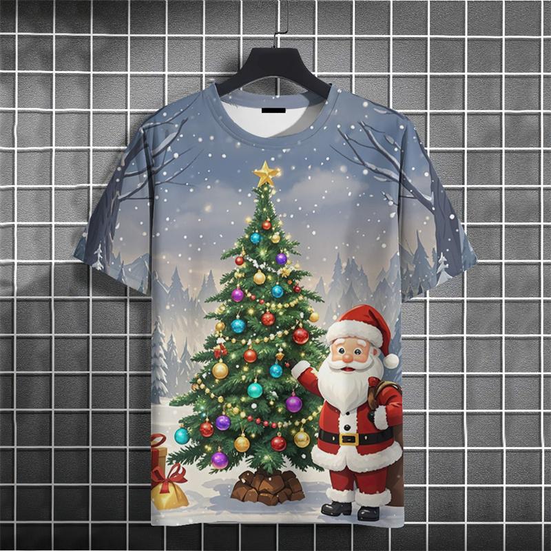 Summer Christmas Tree 3D Print T-Shirts Streetwear Men FashionOversized Casual O-Neck Short Sleeved T Shirt Tees Tops Clothing