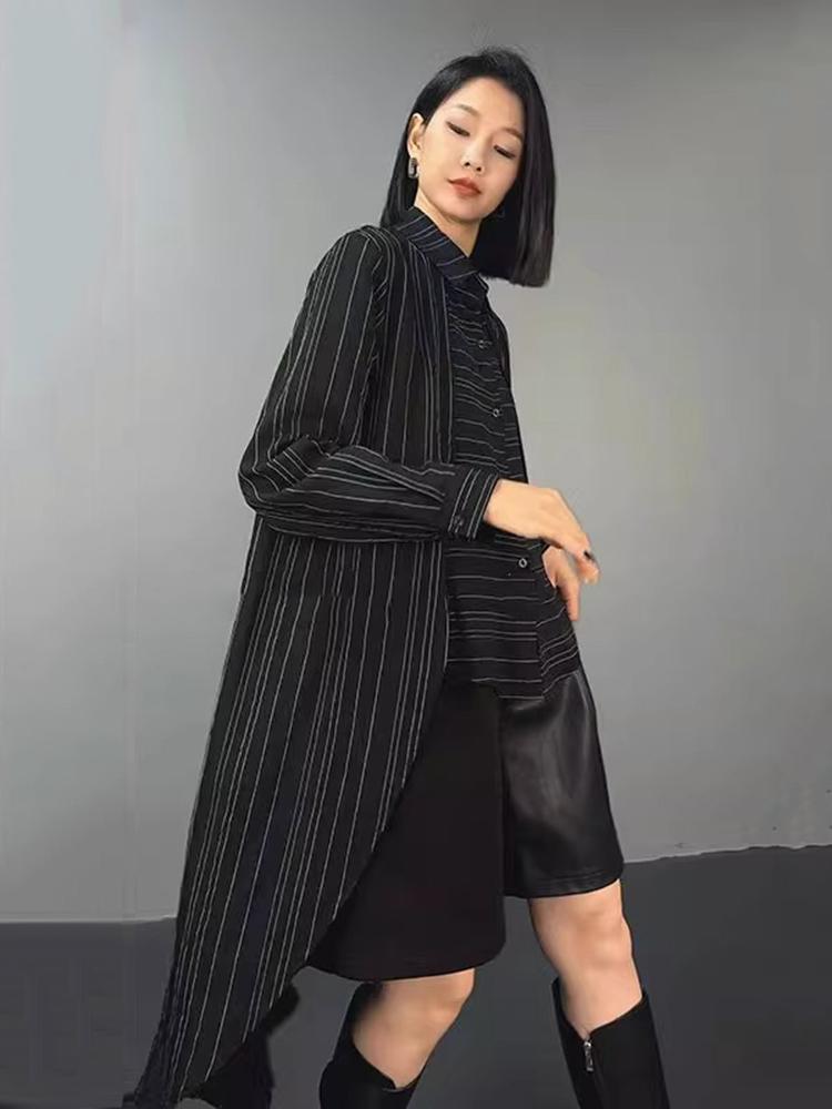 Xitao Cămașă cu dungi asimetrice pentru femei cu un singur piept ZY8917