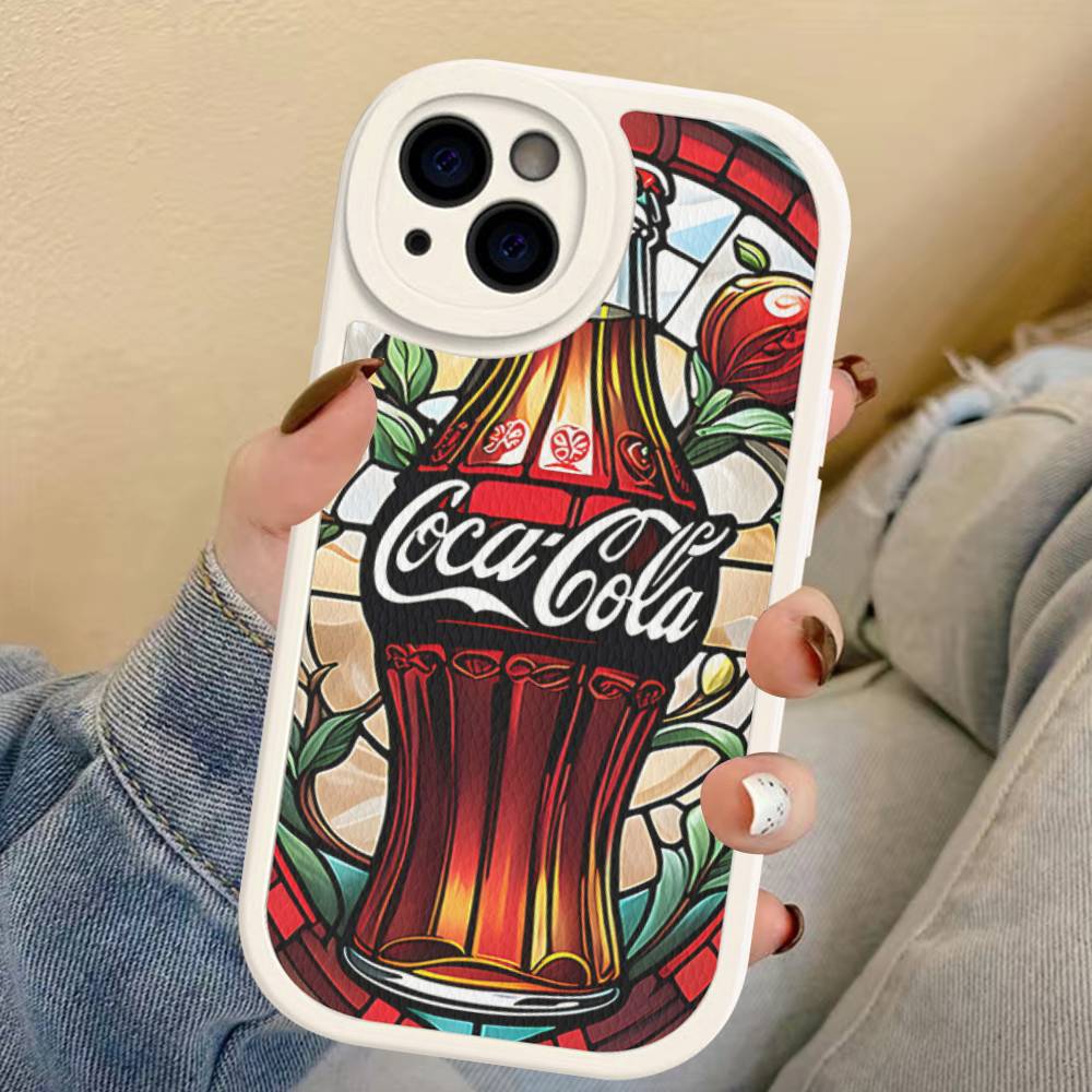 Hot C-Coca Drinks C-Cola Leather Phone Case For IPhone 15 14 13 Pro Max 12 11 16 Plus Phone Cover