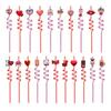 2Pcs Colorful Spiral Straws Creative Drinking Straws with Heart Lip Cake Charm Romantic Pink