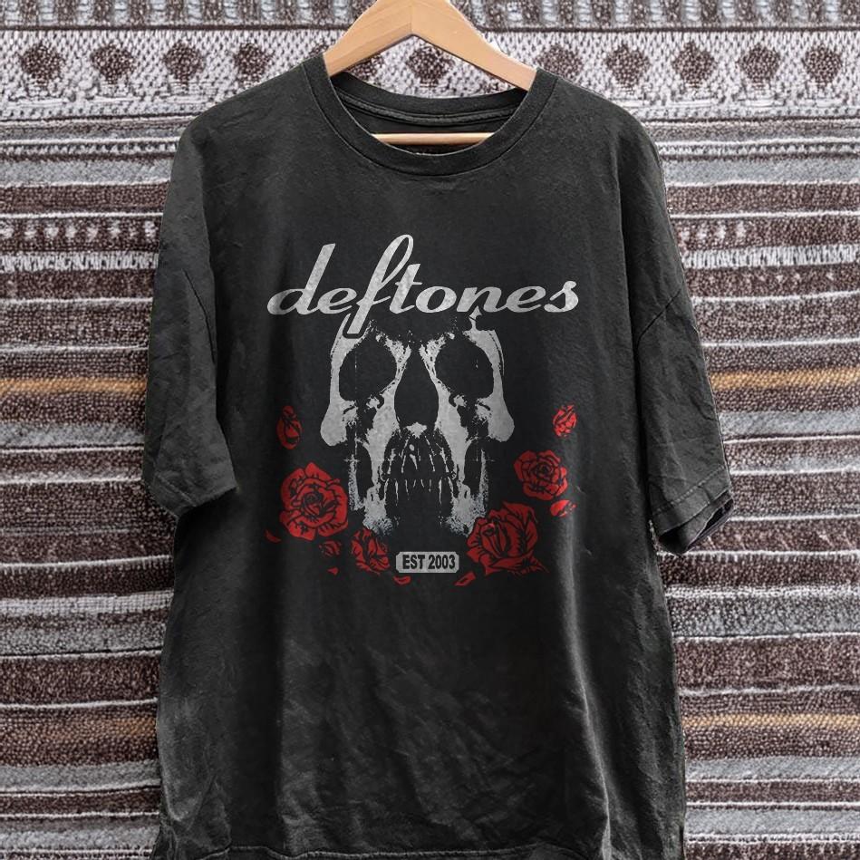 Deftones Skull & Roses Vintage Style Rock Band Black Unisex T-Shirt S-5XL