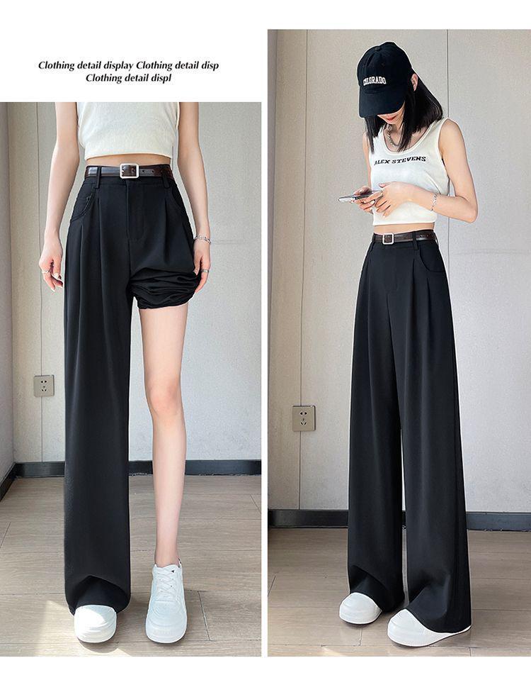 Khaki High-Waisted Slim-Fit Wide-Leg Dress Pants for Women - Spring/Summer Collection