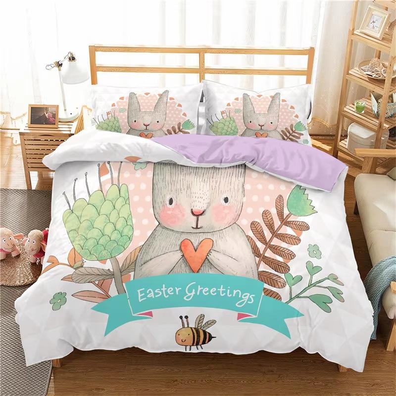 Cartoon Rabbit Down Comforter Set Bedding Set 3-piece Duvet Cover Set