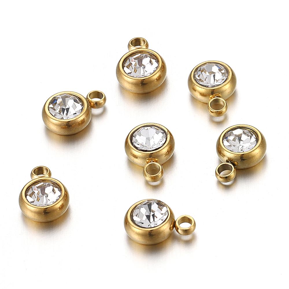 20pcs Stainless Steel Rhinestone Beads Transparent Clear Crystal Charms Pendants for Jewelry Making DIY Necklace Bracelet Charms