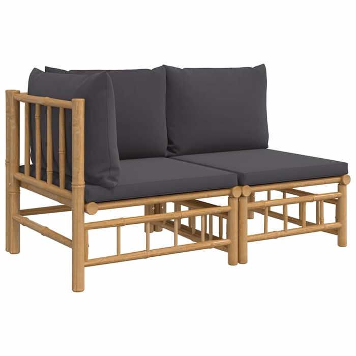 VidaXL Garden Lounge Set 2 Pcs with Dark Grey Cushions Bamboo 362306