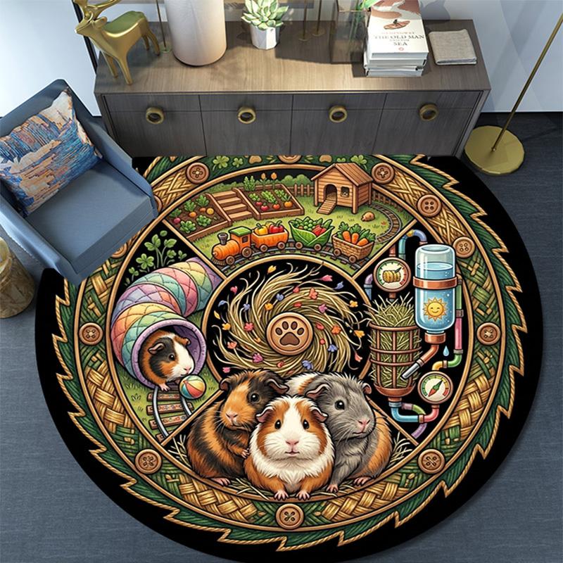 Garden Guinea Pig Adventure Round Area Rug Under Office Chairs Bedroom Living Room Home Decor