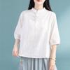 Spot summer new cotton and linen disc buckle loose top Chinese retro literary casual tea clothes five-point shirt