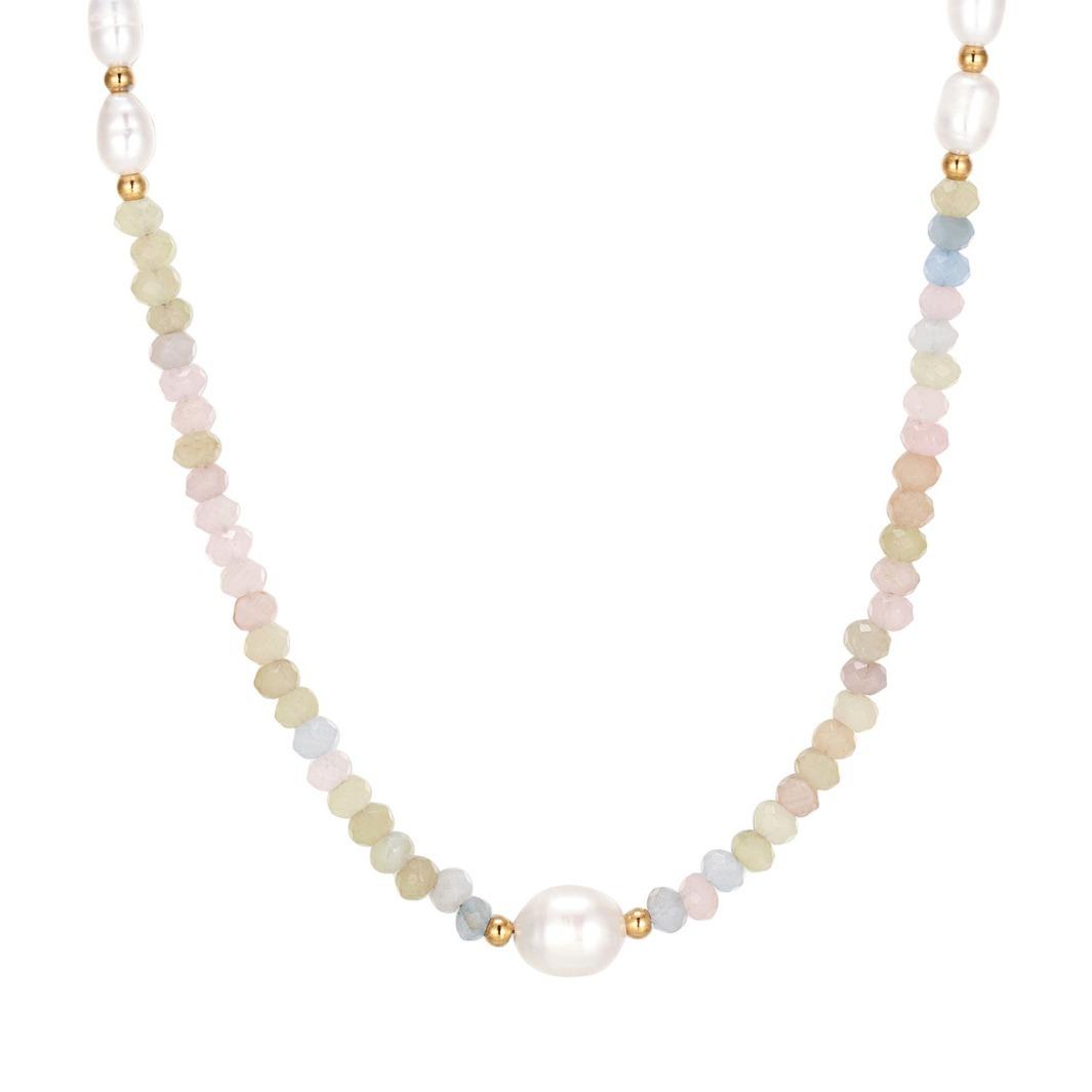 

Дизайнерское маленькое цветное летнее ожерелье из цветного натурального камня с бусинами из пресноводного жемчуга на шею, женские аксессуары Dopamine