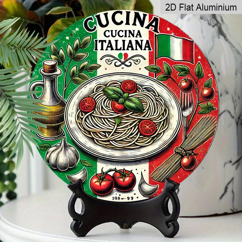 2D Flat 1pc, 8x8 in, Italian Cuisine Round Aluminum Metal Sign, Personalized Gift, Artistic Wall Decor, Waterproof Rust-Resistant, Aluminum Material