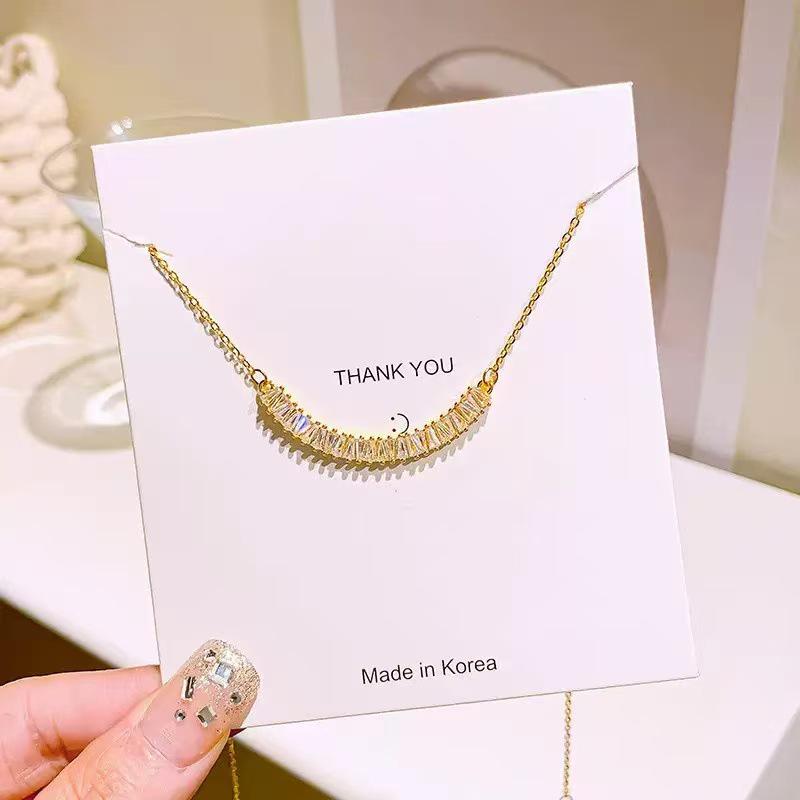 18K Gold Korean Style Titanium Steel Necklace with Full Diamond Design | Women s Luxury Clavicle Jewelry