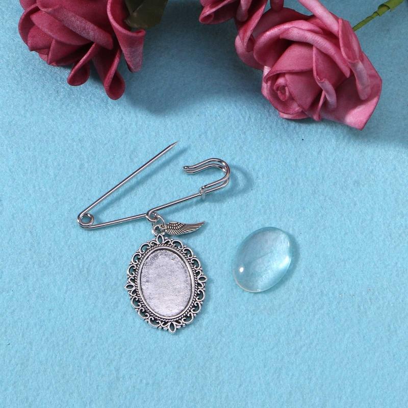 Wedding Bouquet Photo Charm Diy Pin Making Lace Frame Wedding Charm Oval Glass Cabochon Photo Frame Pins with Pendant
