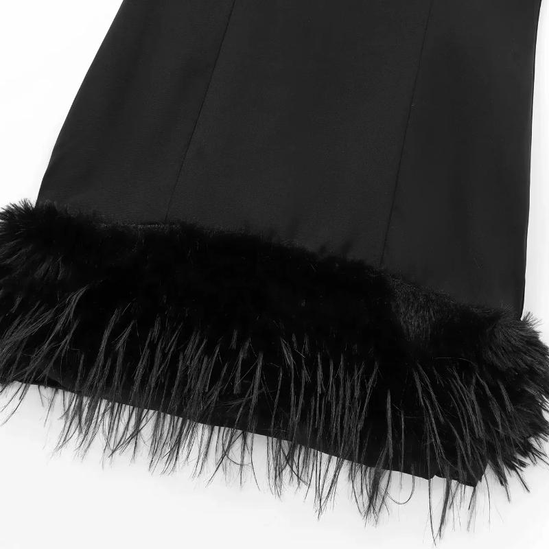 Elegantní Sexy Módní Střapcové Peří Patchwork Krátké Šaty Ženy Štíhlé O-výstřih Bez rukávů Vysoký Pas Šaty