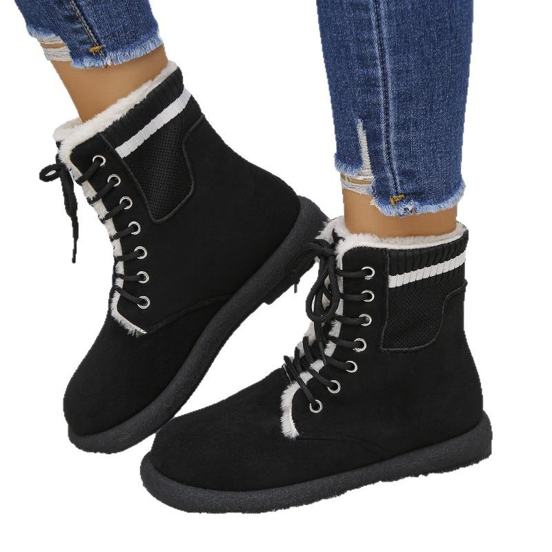 Women's Plus-Size Thick-Soled Snow Boots - Winter New Style, Retro, Short Ankle, Lace-Up, Fleece-Lined, Thick & Warm