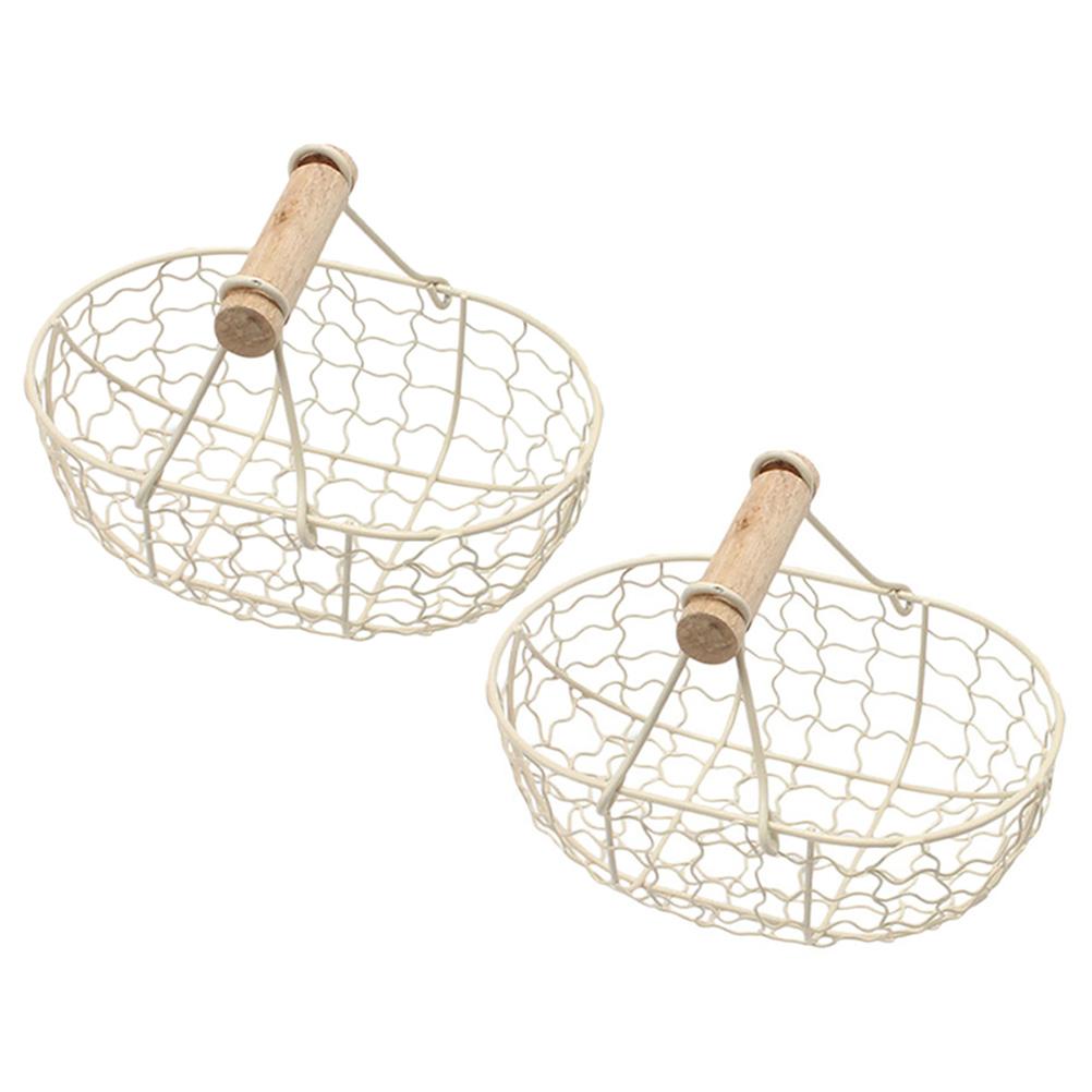 2Pcs Vintage Iron Wire Storage Basket Fruit Bread Basket Kitchen Countertop Organizer Household Decorative Handle