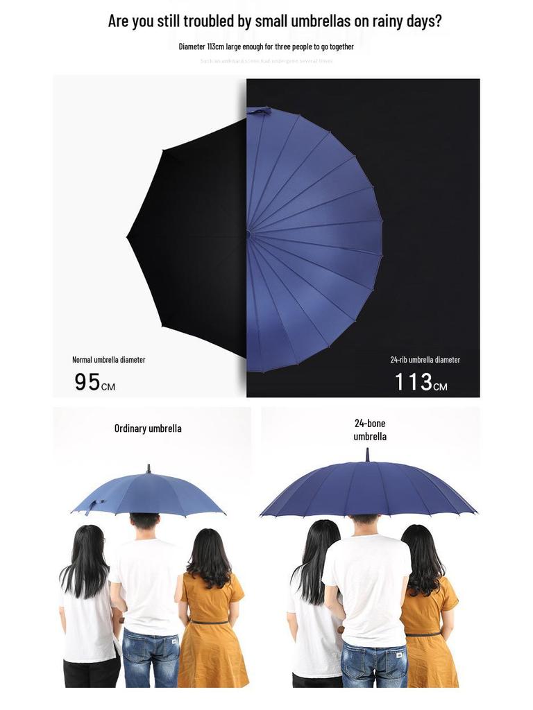 Long-Handled 24-Rib Large Double Umbrella, Reinforced & Thickened for Business, Custom Logo Available, Golf-Style Men's Umbrella