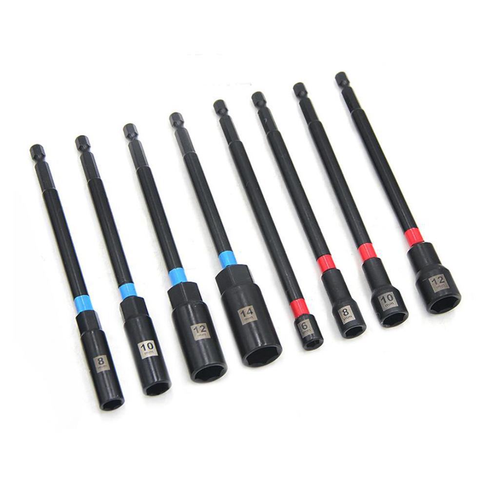 8PCS Magnetic Socket Set 150mm Extended Length for Hex Shank Drills Fits 6 8 10 12 14mm Fasteners Deep Hole Use