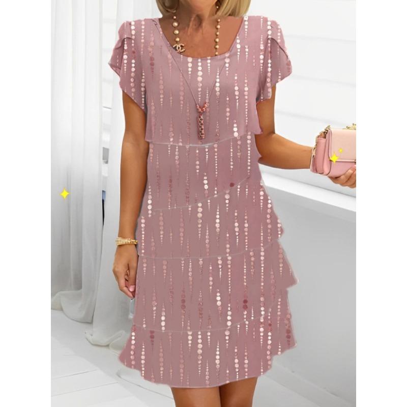 HNXC Abiti casual con scollo a V e maniche corte, estate e primavera, da donna