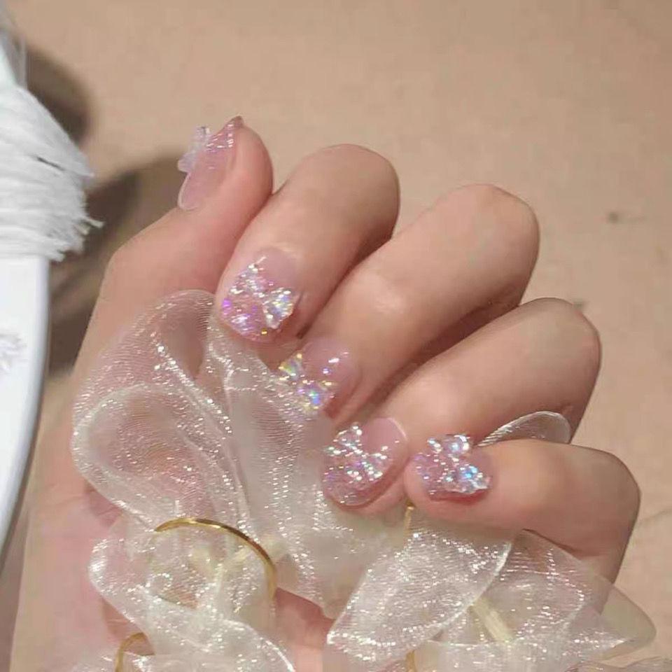 Nail Art Wearable Lovely Nail Removable Glittering Butterfly Bow Fashion Super