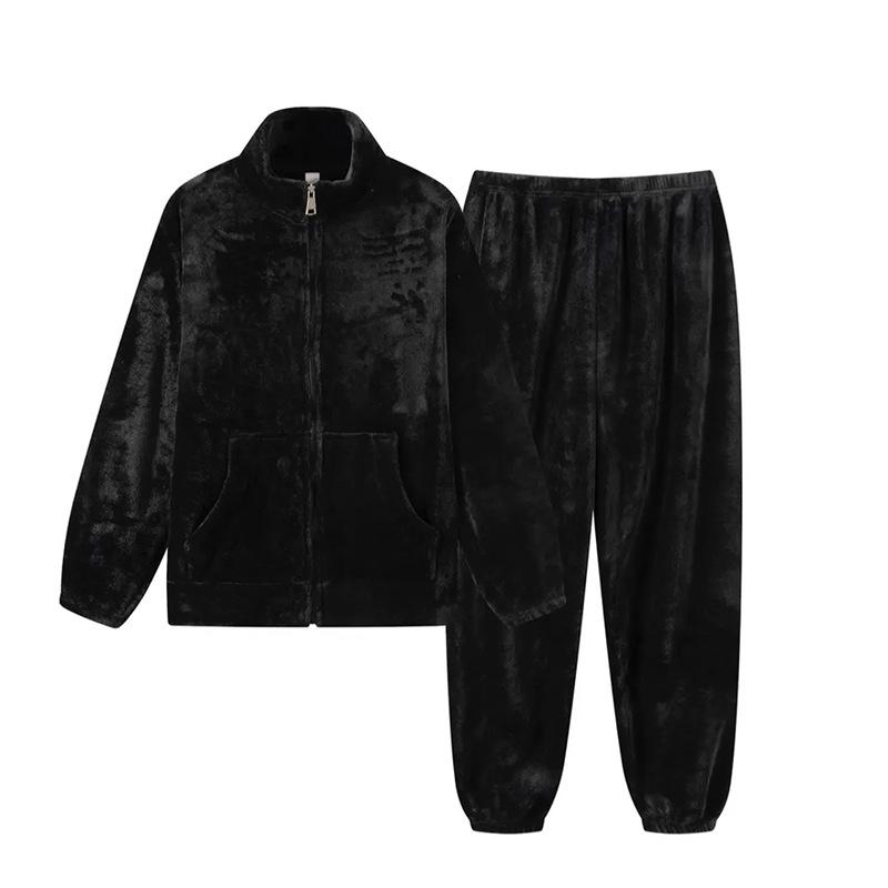 

320G flannel pajamas women s matcha green zipper autumn and winter thickened coral fleece warm loungewear set L