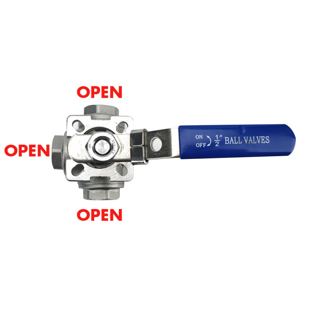 

KegLand 3 Way Ball Valve to 1/2 Threads (SS 304) - T Port Configuration beer brewing