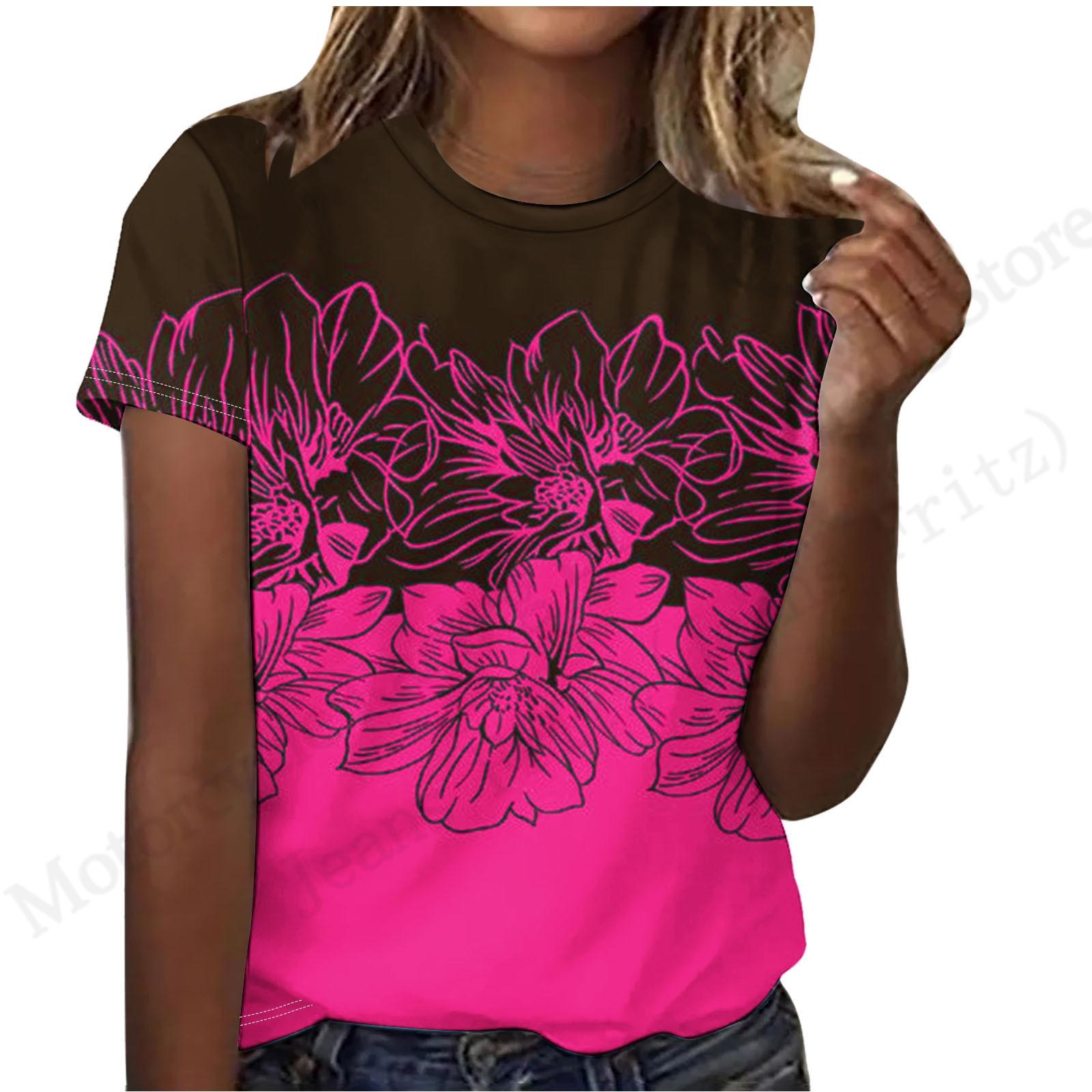 

Женская модная повседневная футболка с графическим 3D-принтом в винтажном стиле с цветочным узором, с круглым вырезом, оверсайз, с коротким рукавом, полосатые топы, футболки S