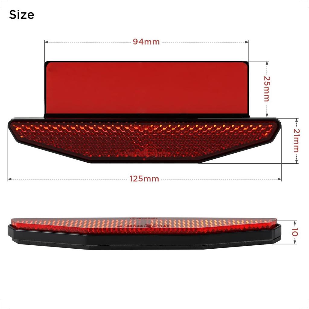 evermotor 2 Pack Mini Reflector for Motorcycles - E4 Certified Aluminum Plate Easy Install Red Reflector for Scooter Bike ATV