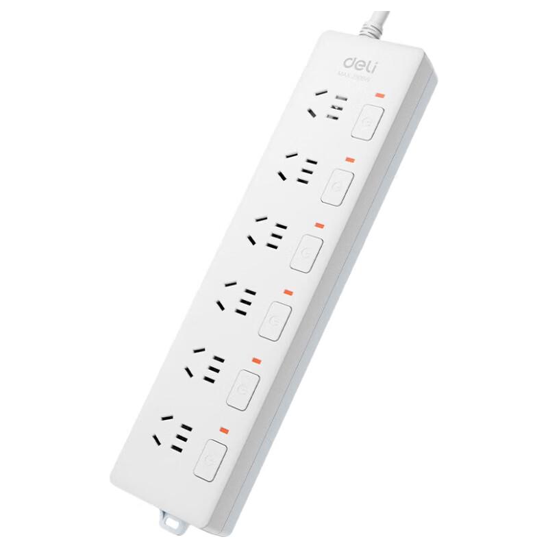 Deli 6-Outlet Power Strip with Independent Switches CN plug (adapter included)