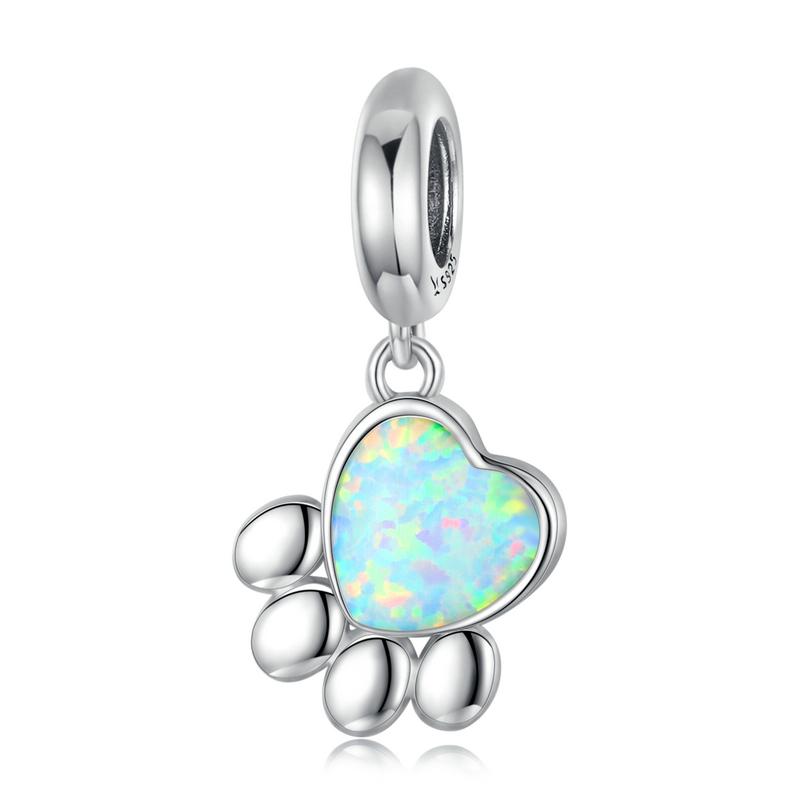 WOSTU 925 Sterling Silver Opal Paw Love Heart Wings Zircon Charms Beads Pendant Fit Original Bracelet Necklace For Women Jewelry
