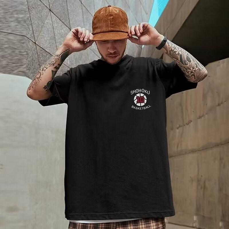 Men Oversize Fashion Loose American Basketball Number Ten Print Short Sleeve Round Neck Versatile Trend Couple Outfit